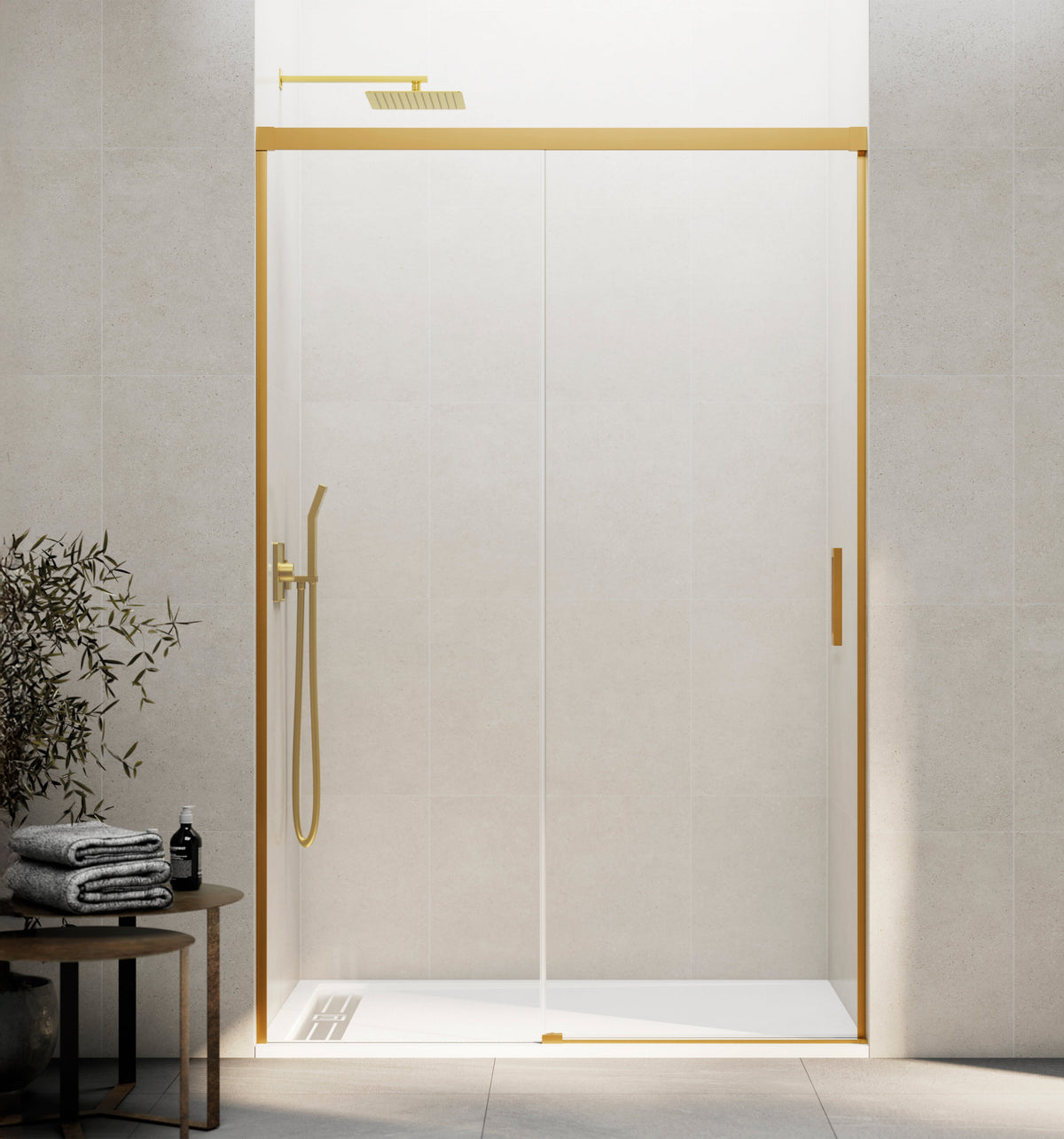 Mampara de ducha corredera frontal Basic transparente GME – Oro – imagen 10