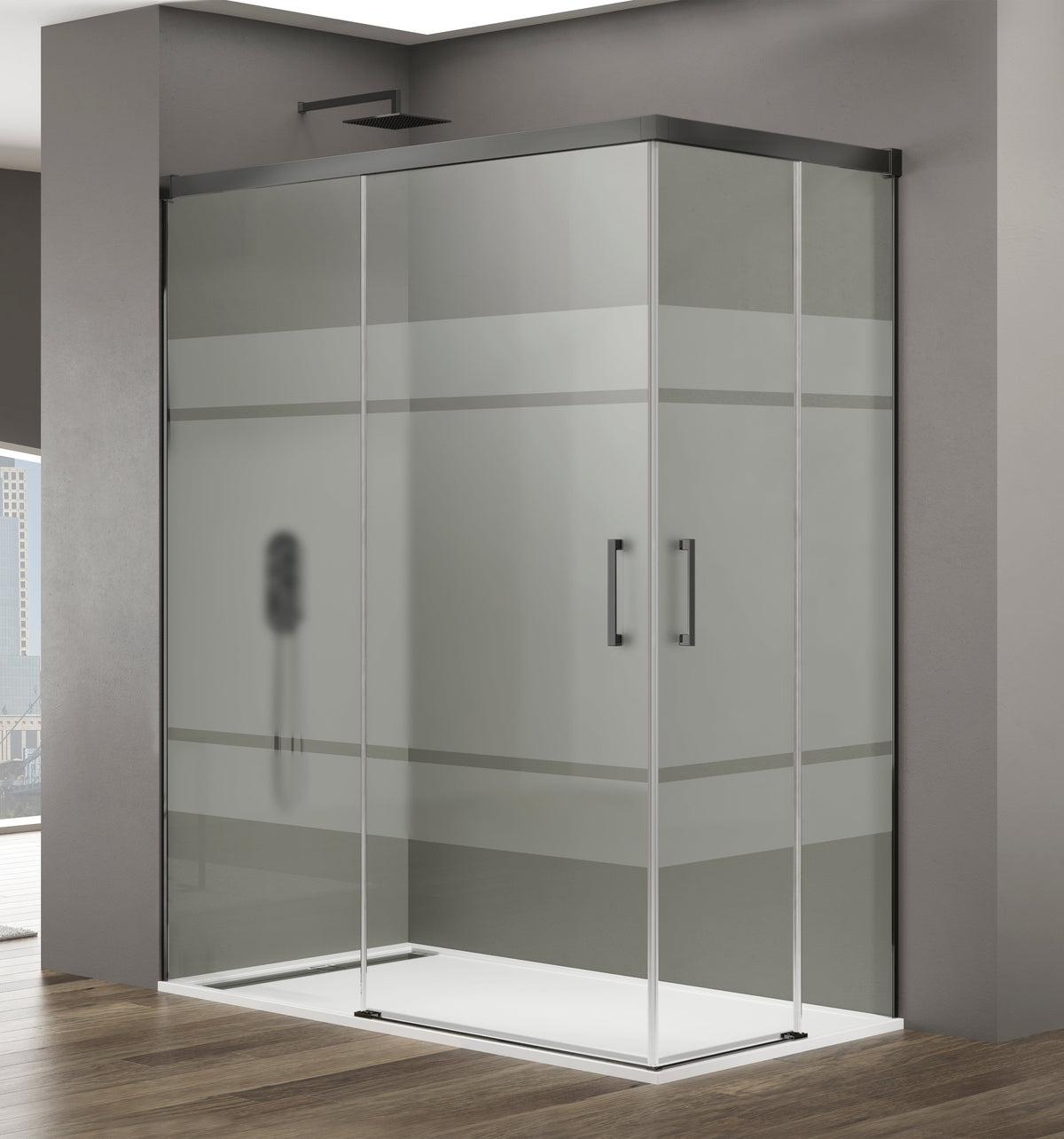 Mampara de ducha corredera angular Basic frost GME – Titanio – imagen 19