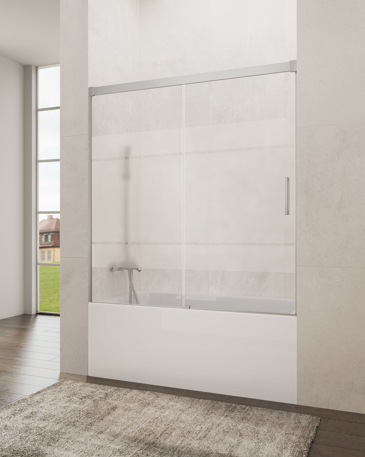 Mampara de bañera corredera frontal Basic frost 1 fijo + 1 puerta GME – Cromo