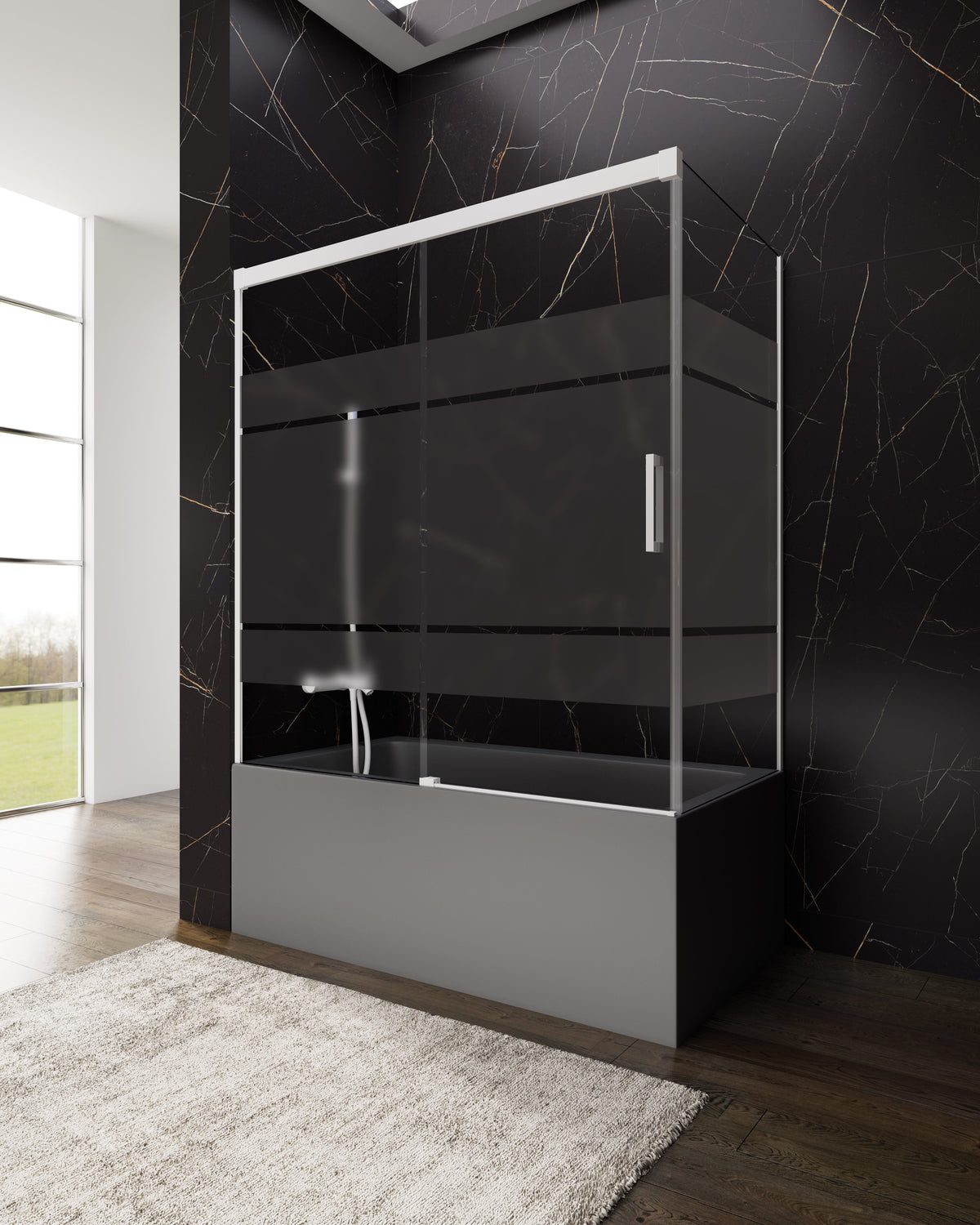 Mampara de bañera corredera frontal Basic frost con panel lateral GME – Blanco