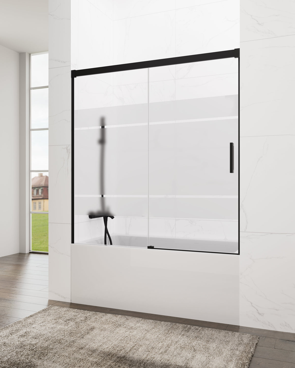 Mampara de bañera corredera frontal Basic frost 1 fijo + 1 puerta GME – Negro