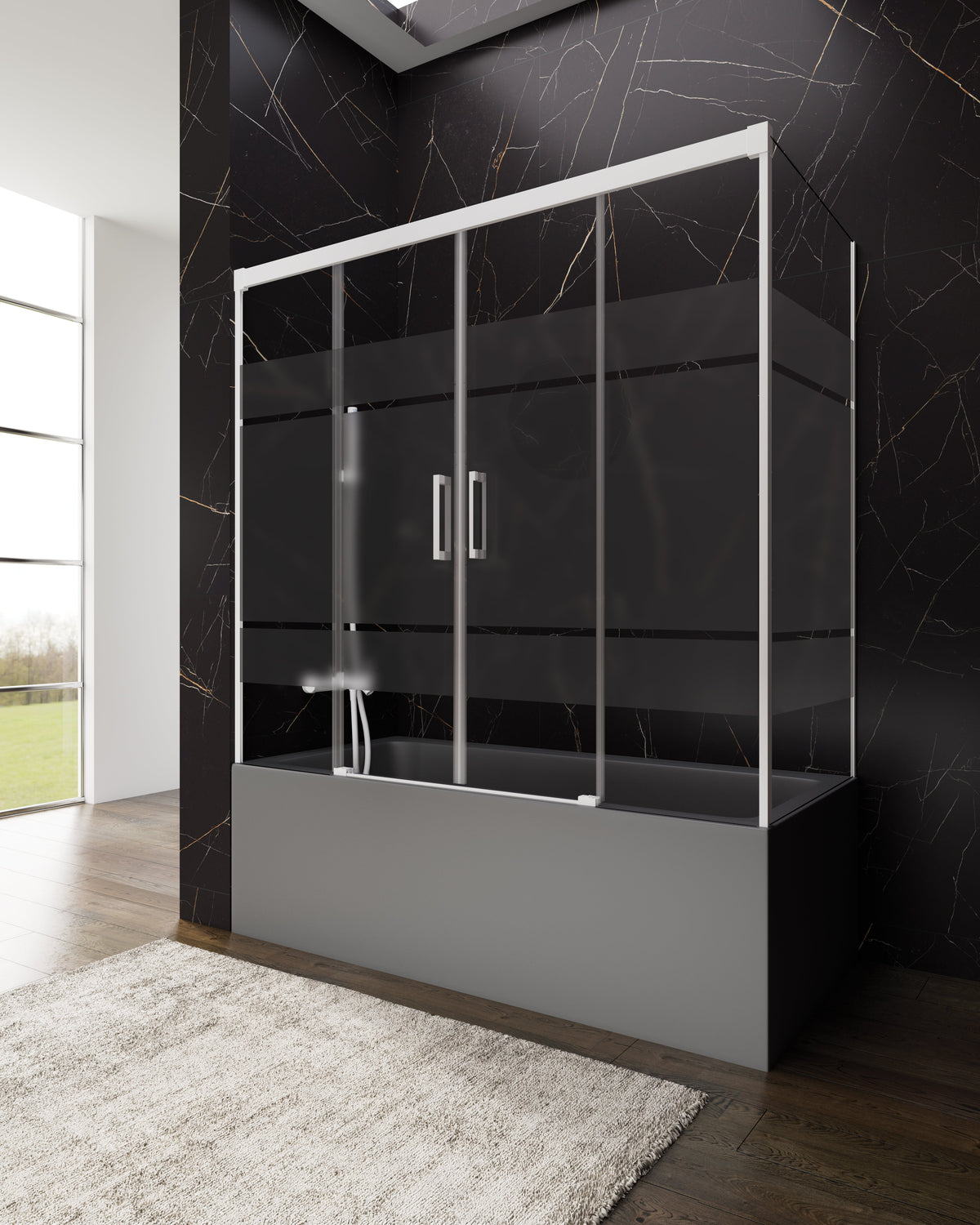 Mampara de bañera corredera frontal con lateral Basic frost GME – Blanco – imagen 4