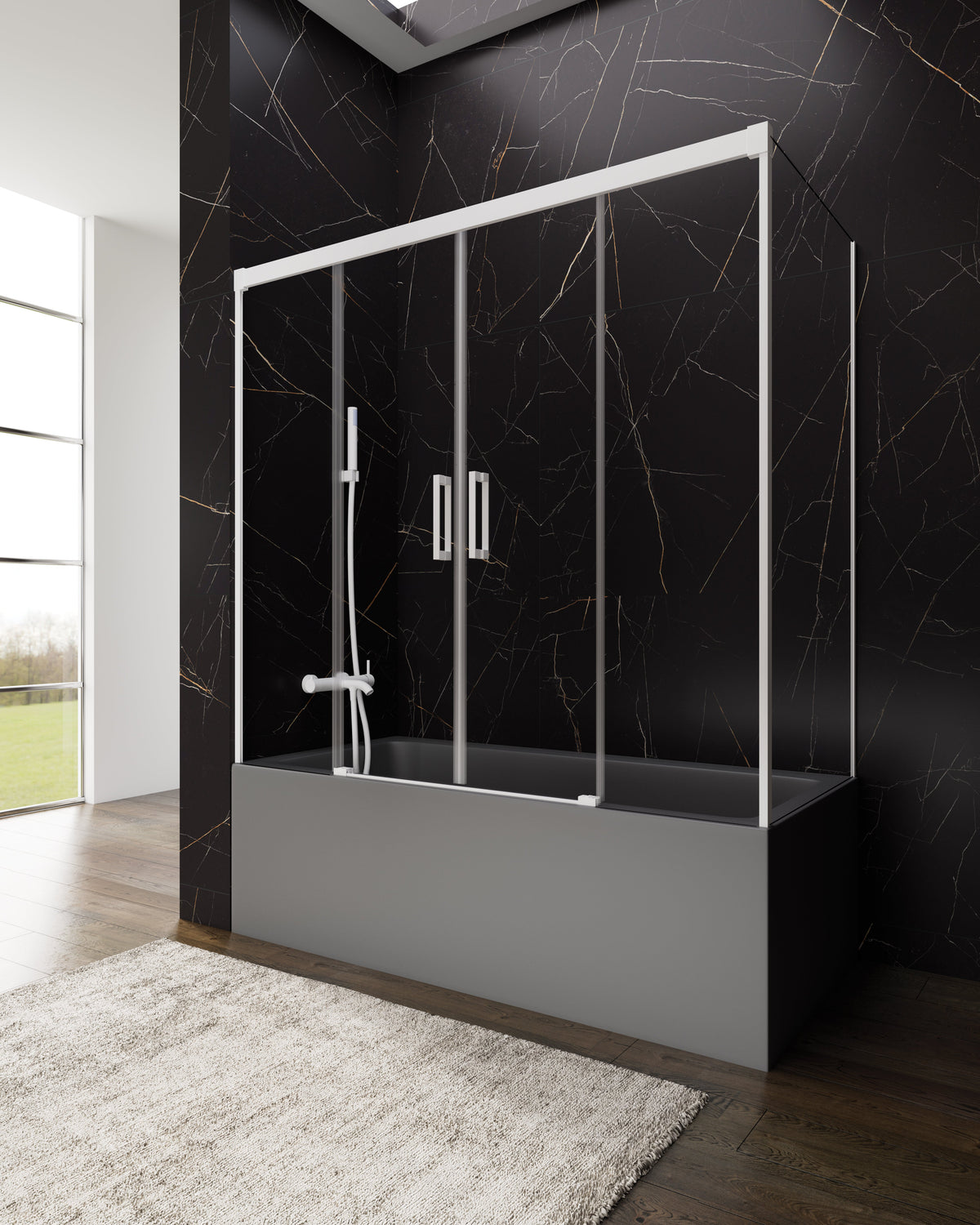 Mampara de bañera corredera frontal con lateral Basic transparente GME – Blanco – imagen 4