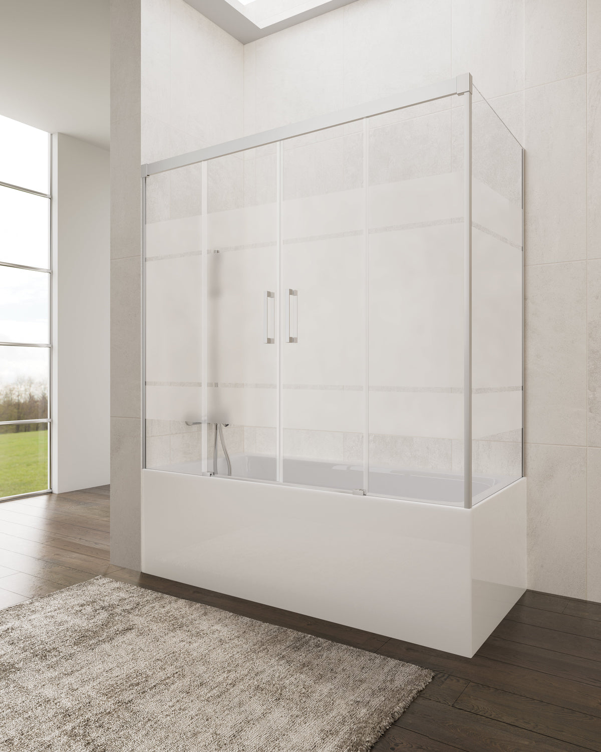 Mampara de bañera corredera frontal con lateral Basic frost GME – Cromo
