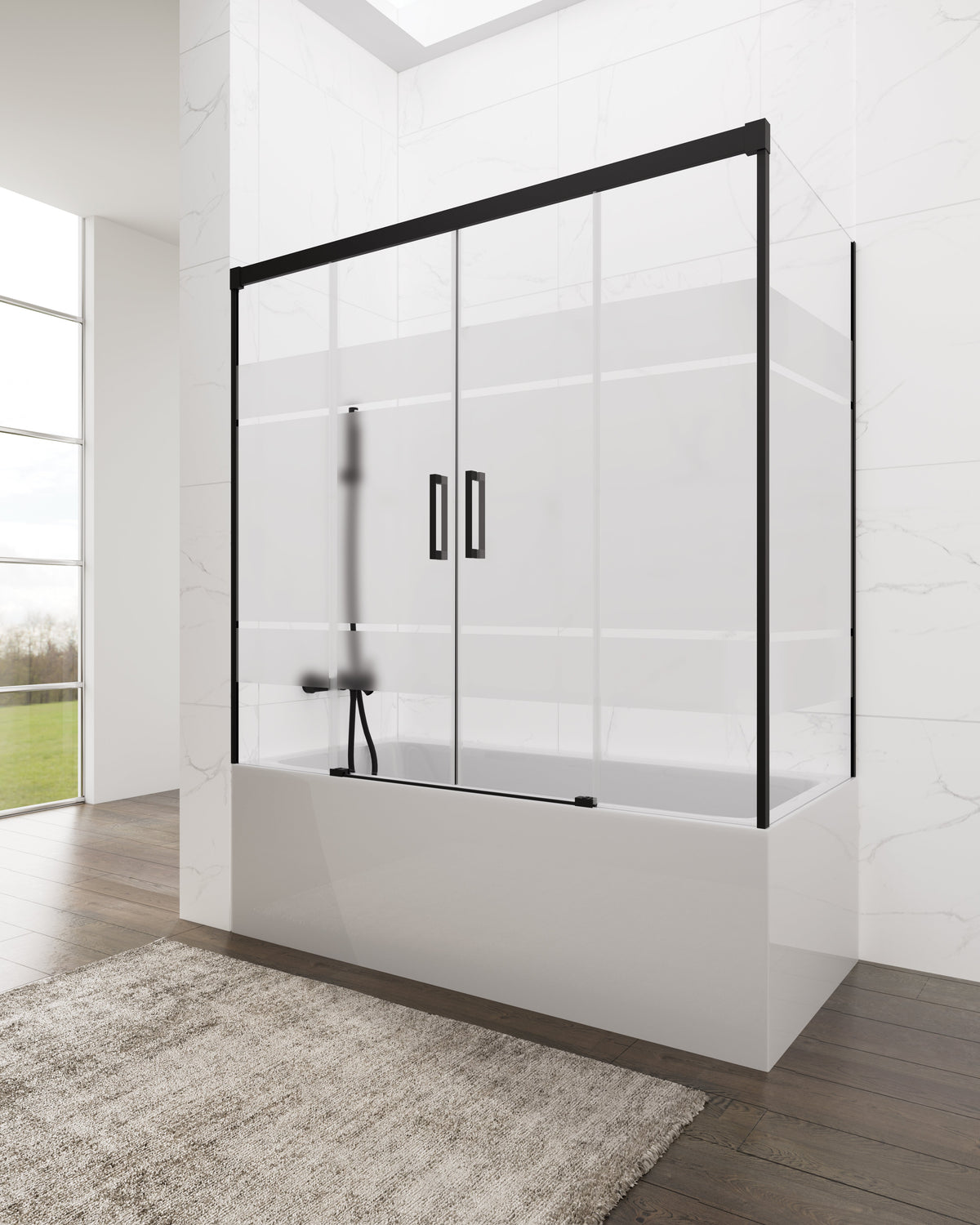 Mampara de bañera corredera frontal con lateral Basic frost GME – Negro – imagen 7