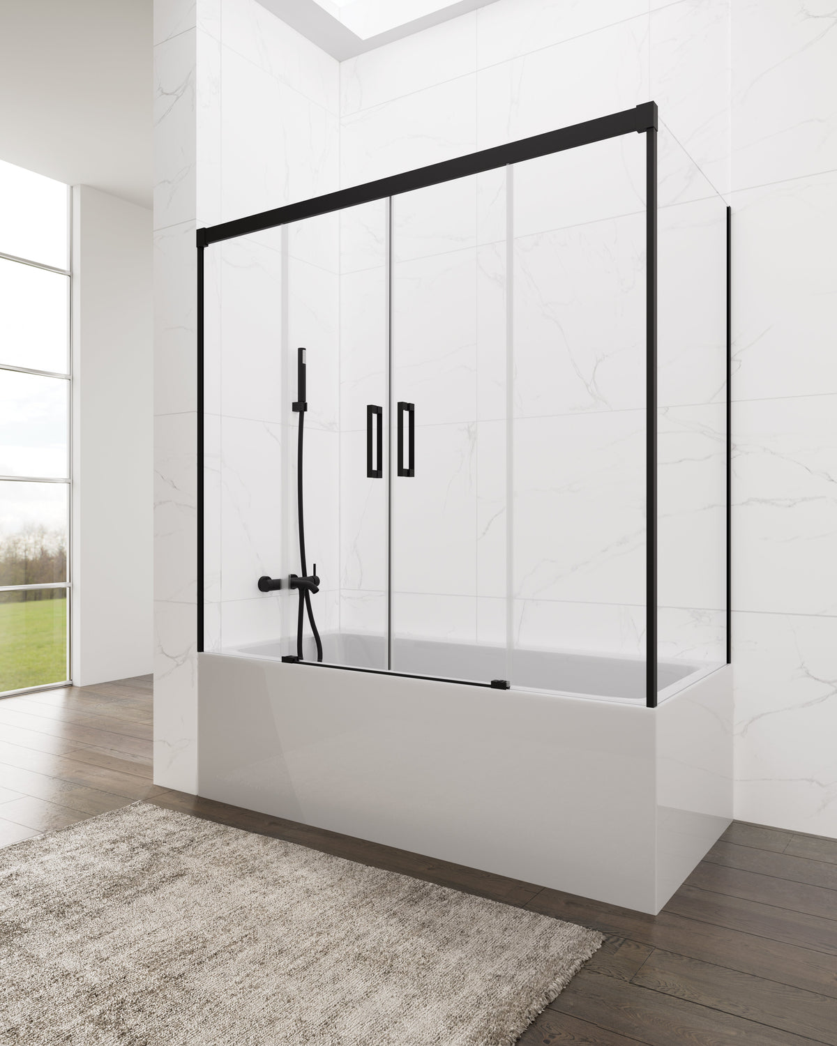 Mampara de bañera corredera frontal con lateral Basic transparente GME – Negro – imagen 7