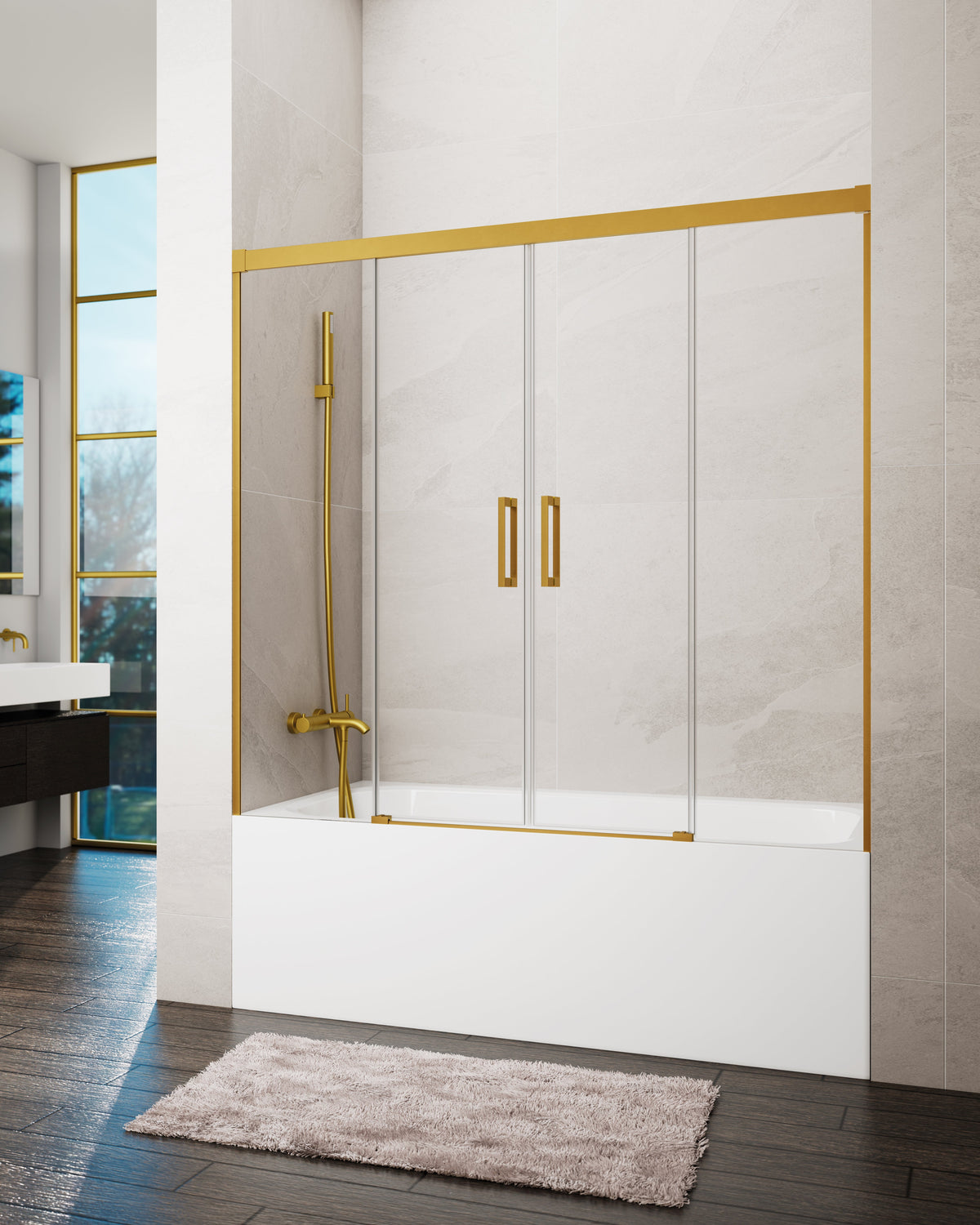 Mampara de bañera corredera frontal 2 hojas Basic transparente GME – Oro – imagen 10