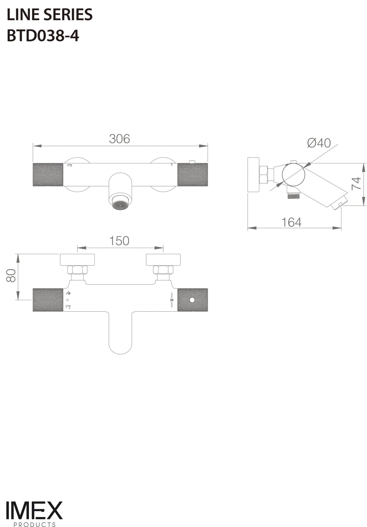 Conjunto de bañera y ducha termostático Line IMEX – imagen 2 de 2