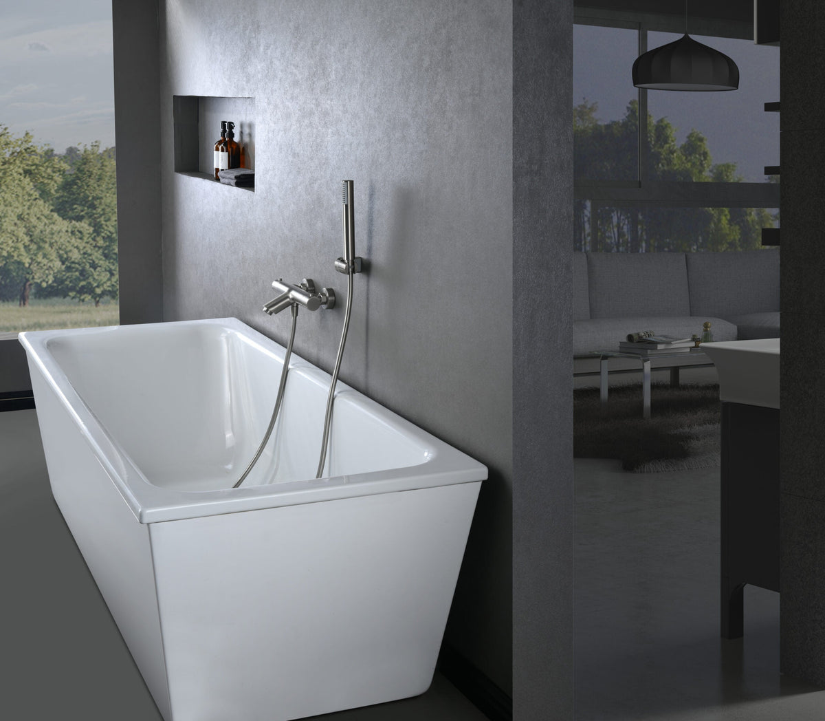 Grifo termostático de bañera y ducha Monza con kit de ducha IMEX – Níquel cepillado – imagen 5
