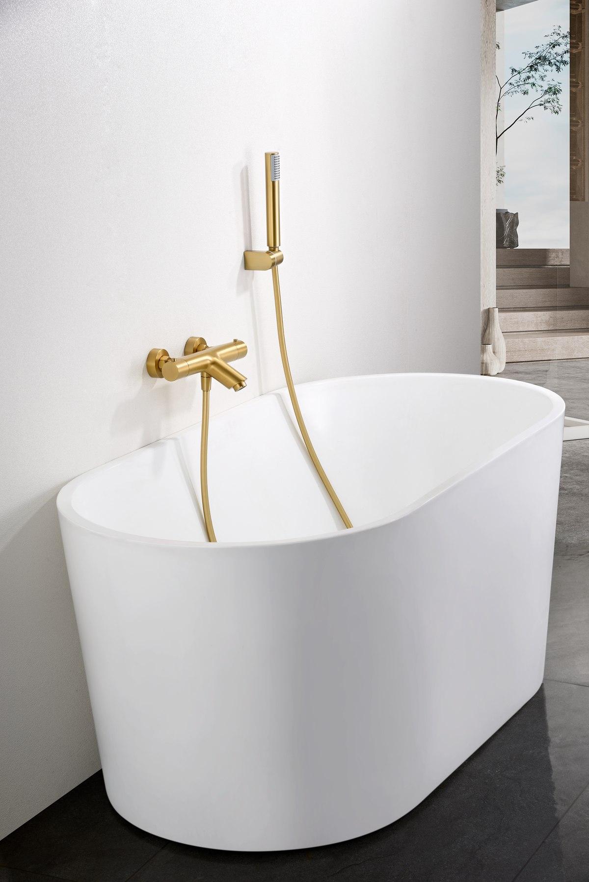 Grifo termostático de bañera y ducha Monza con kit de ducha IMEX – Oro cepillado – imagen 12