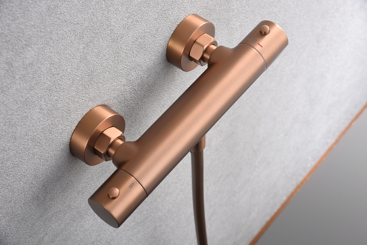 Conjunto de ducha termostático Monza IMEX – Oro rosa cepillado – imagen 8