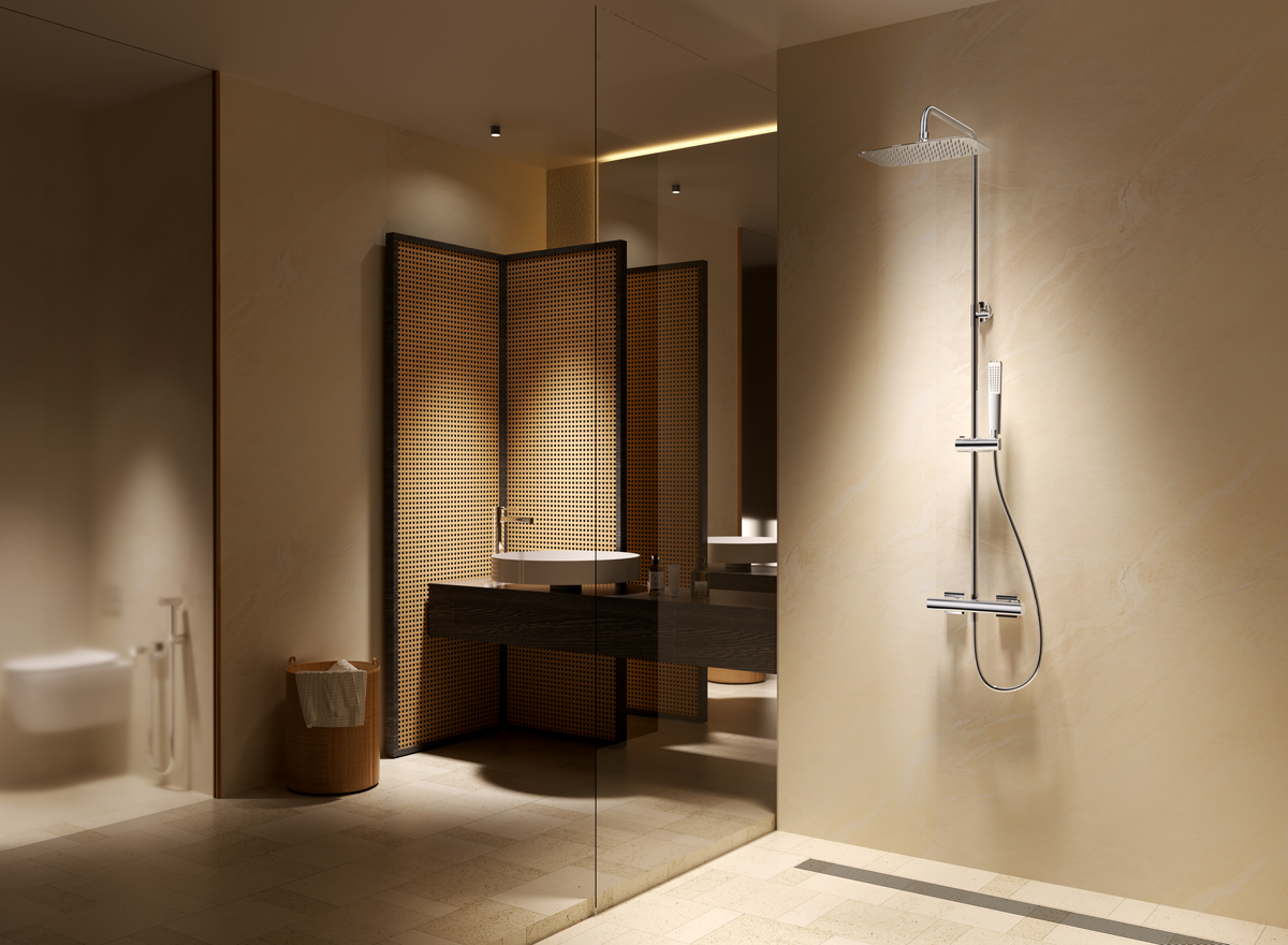 Conjunto de ducha termostático Toscana oro cepillado Imex – Cromo