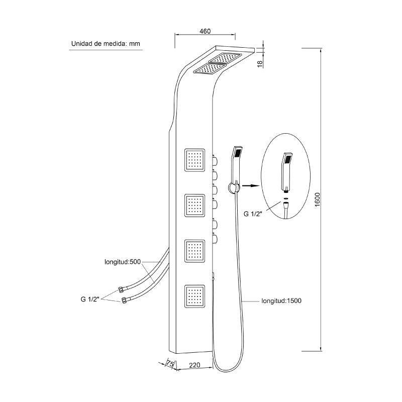 Columna de hidromasaje acero plata Ibiza – imagen 2 de 4