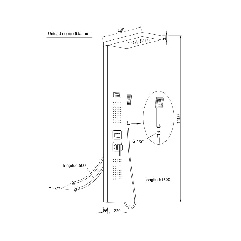 Columna de hidromasaje acero plata S-9127 – imagen 2 de 3
