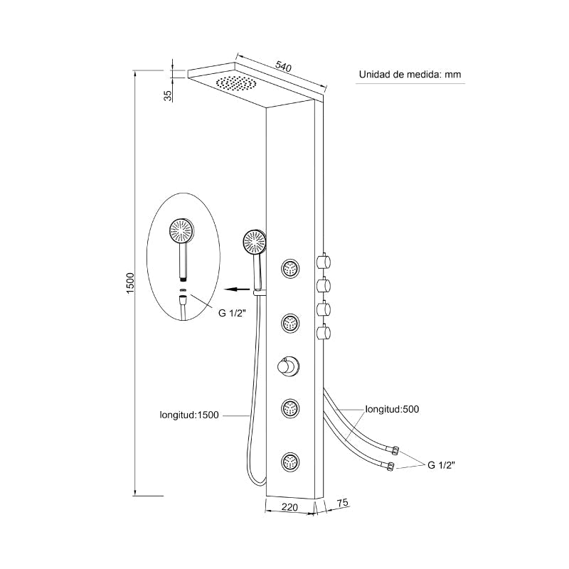 Columna de hidromasaje termostática A-841 – imagen 2 de 4