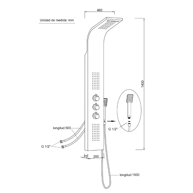 Columna de hidromasaje aluminio blanco A7304 – imagen 2 de 4