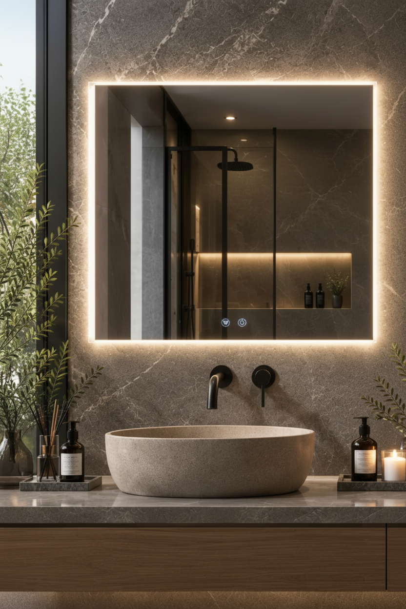 Espejo de baño LED rectangular retroiluminado Bidens – imagen 1