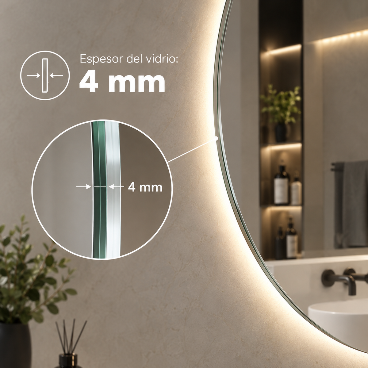 Espejo de baño LED redondo retroiluminado Lunix – imagen 3