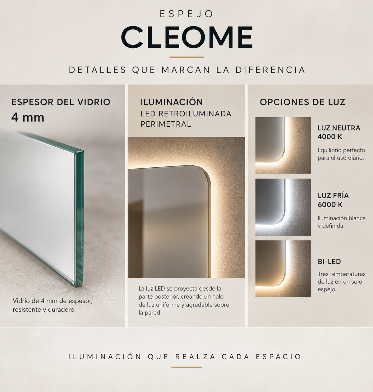 Espejo de baño LED rectangular retroiluminado Cleome – imagen 4