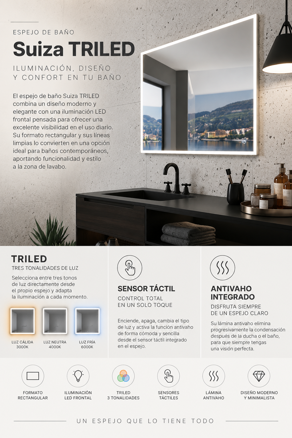 Espejo de baño LED rectangular con luz frontal Suiza – imagen 6