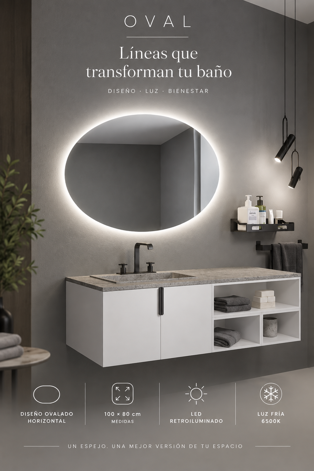 Espejo de baño LED ovalado retroiluminado Oval – imagen 7