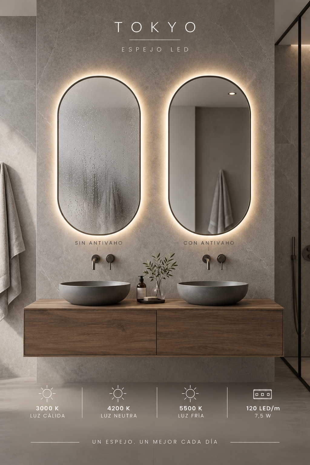 Espejo de baño LED ovalado con marco iluminado Canada – imagen 3