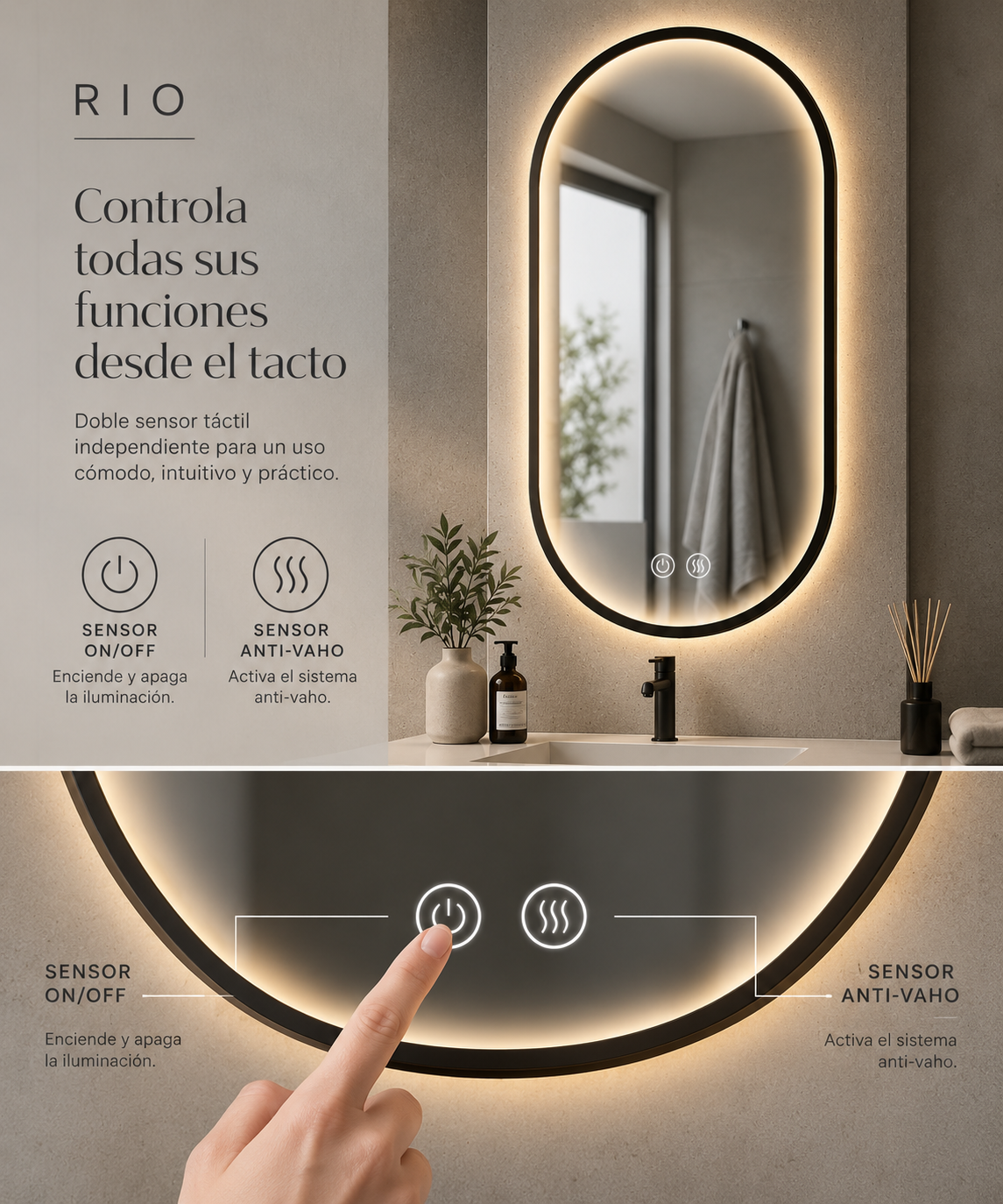 Espejo de baño LED ovalado con marco iluminado Rio – imagen 3