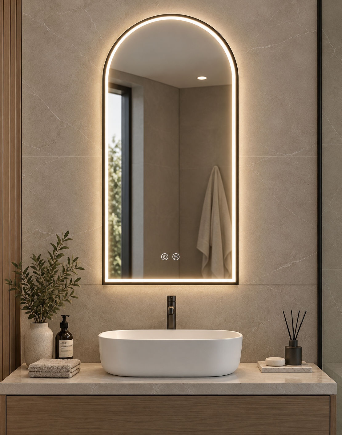 Espejo de baño LED ovalado con marco iluminado Roma – imagen 4
