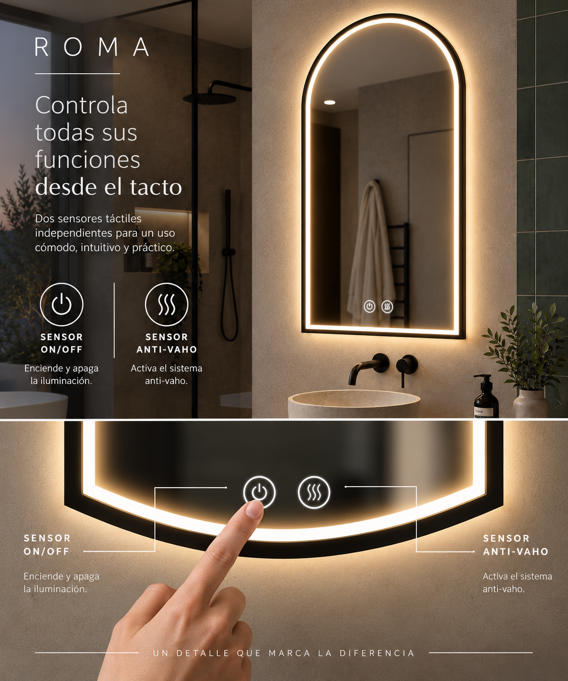 Espejo de baño LED ovalado con marco iluminado Roma – imagen 3