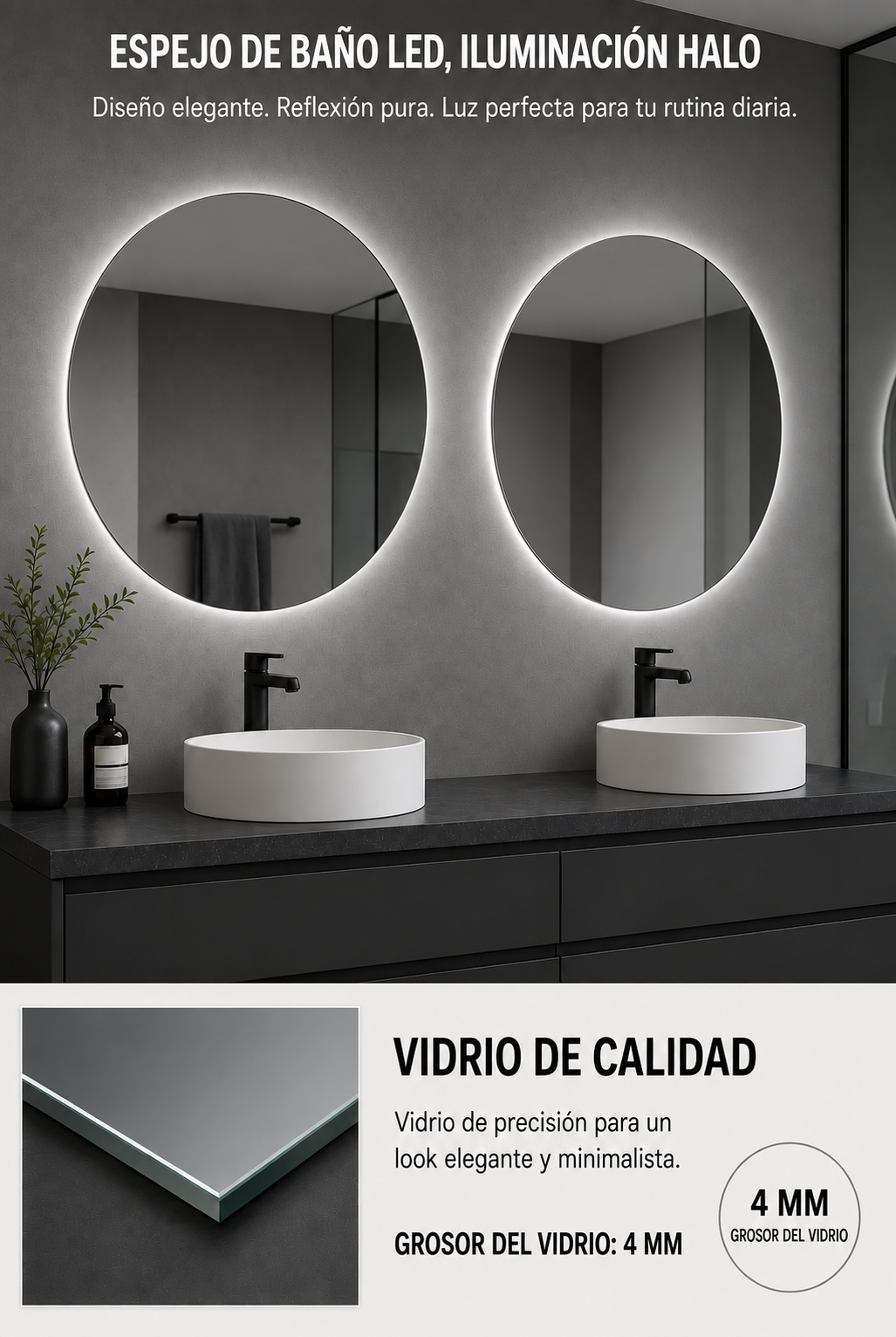 Espejo de baño LED redondo retroiluminado Clark – imagen 3