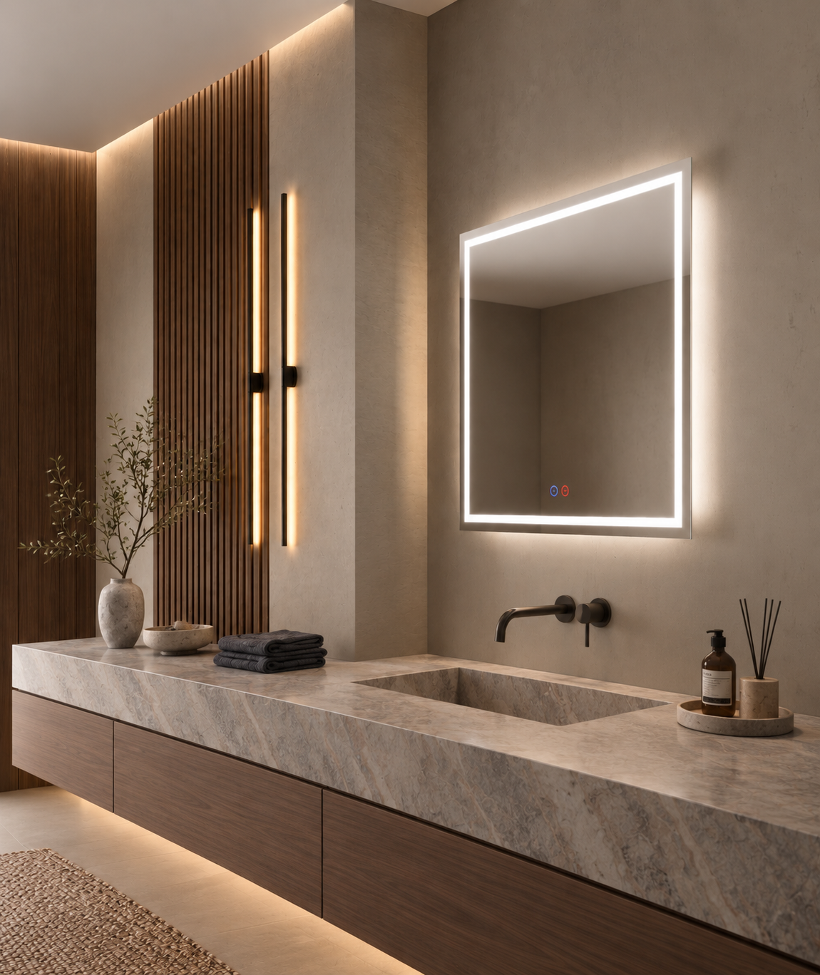 Espejo de baño LED rectangular con luz frontal Holanda – imagen 4