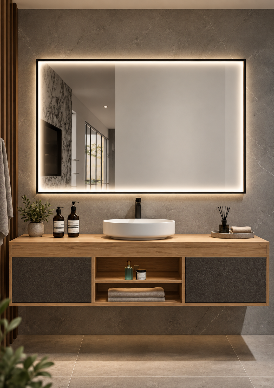 Espejo de baño LED rectangular con marco iluminado Ability – imagen 4