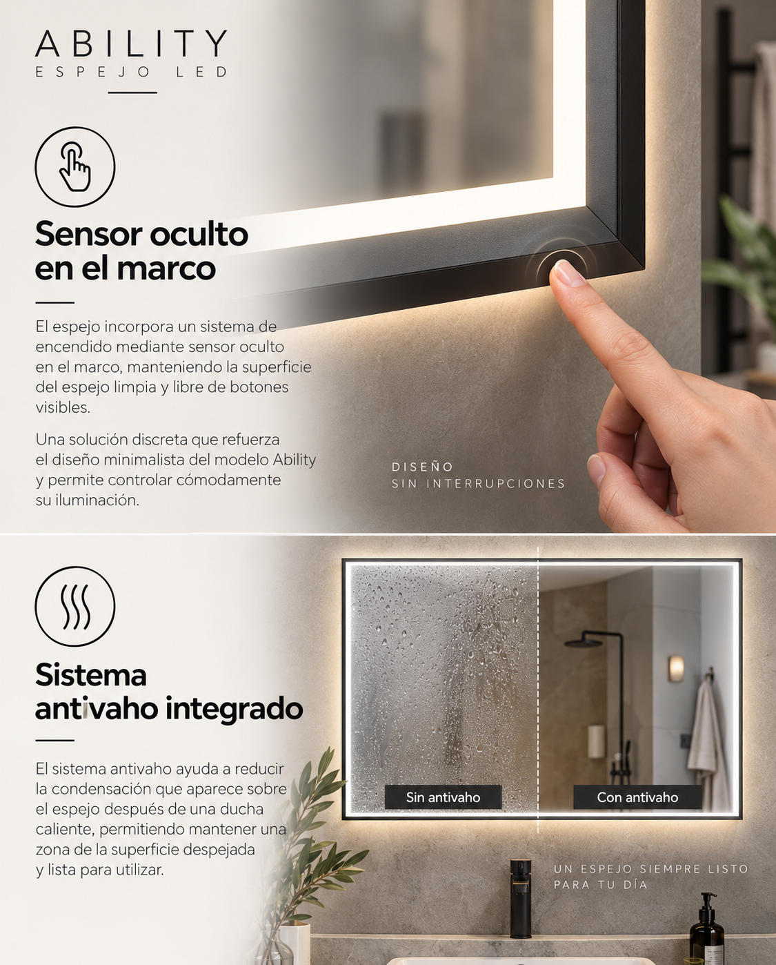 Espejo de baño LED rectangular con marco iluminado Ability – imagen 3