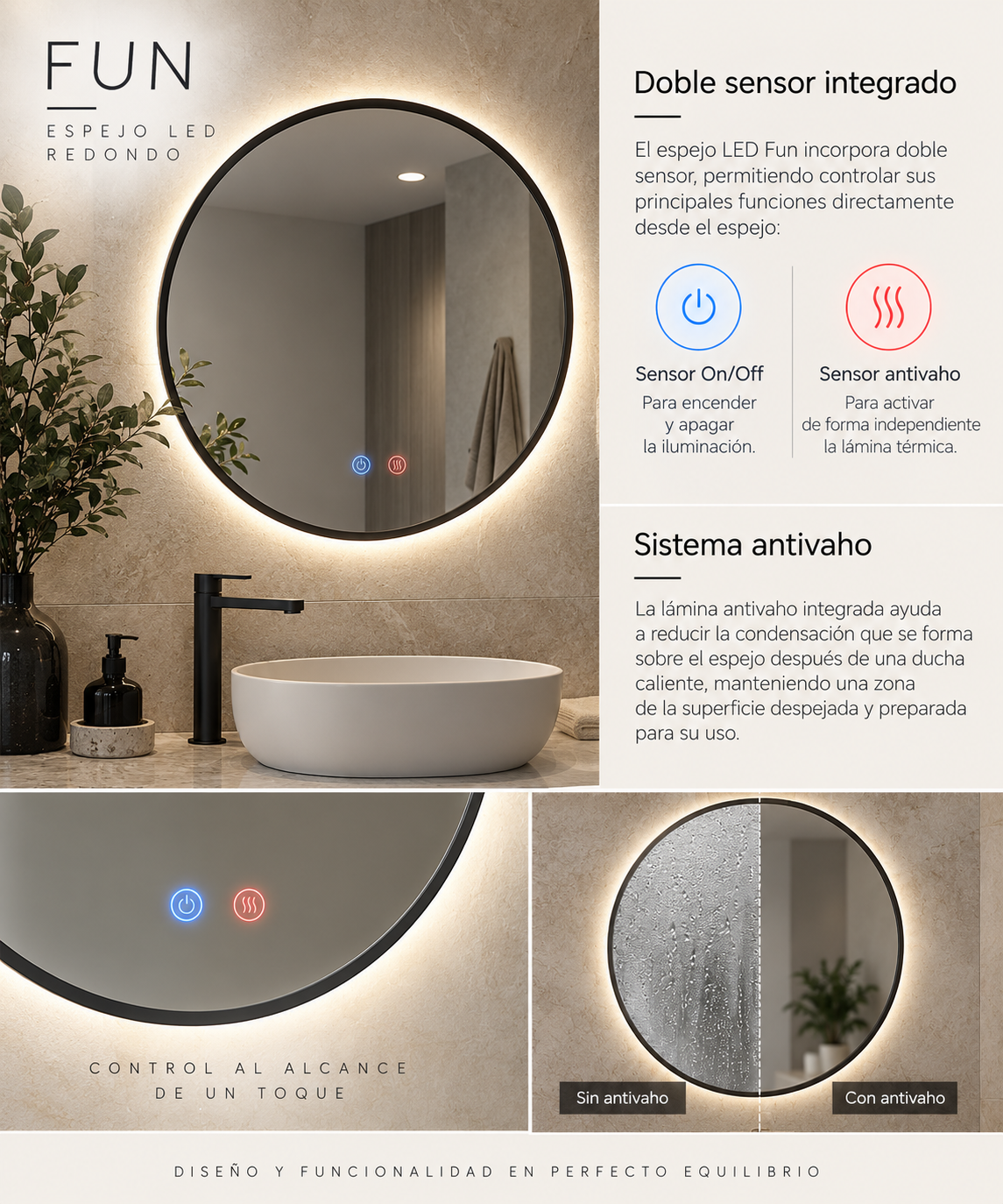 Espejo de baño LED redondo retroiluminado Fun – imagen 3