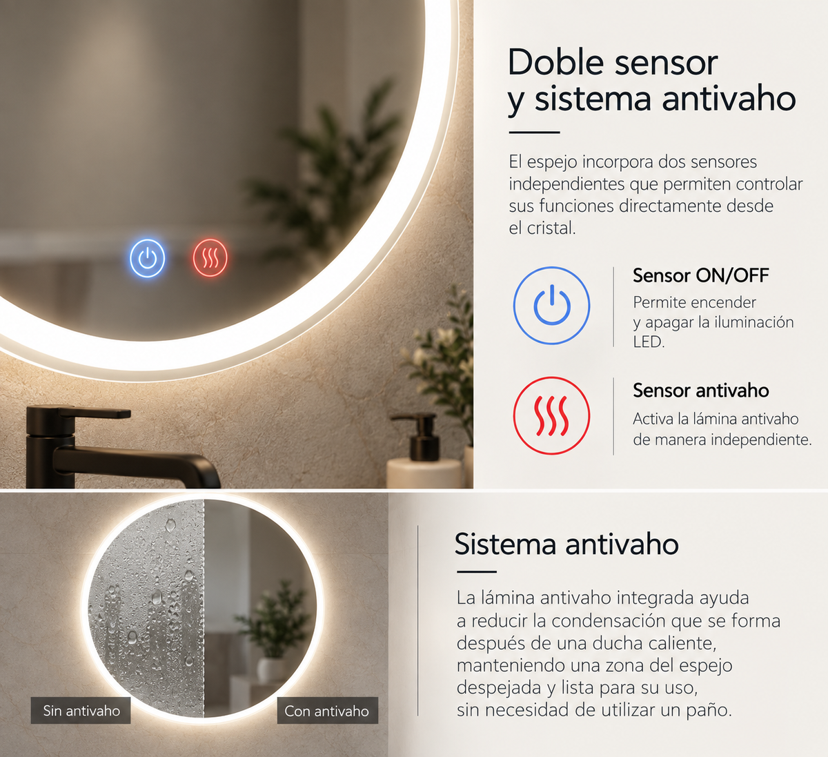 Espejo de baño LED redondo con luz frontal Londres – imagen 3