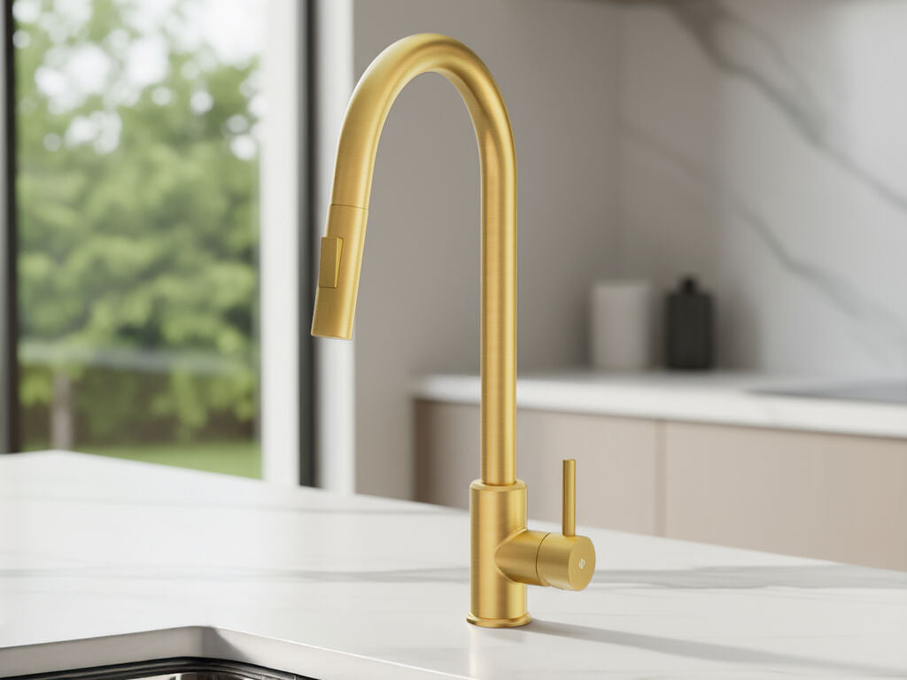 Grifo de cocina monomando extraíble Round acero GME – Oro – imagen 8