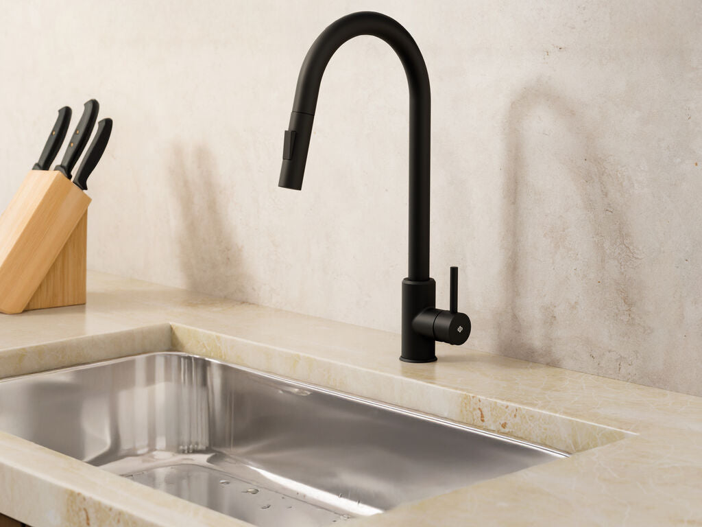 Grifo de cocina monomando extraíble Round acero GME – Negro – imagen 2