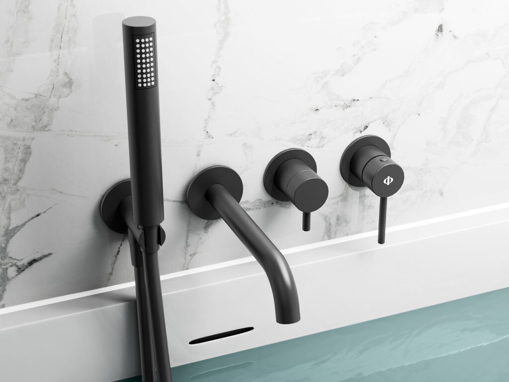 Conjunto empotrado bañera Sirio cromo con kit GME – Negro – imagen 10