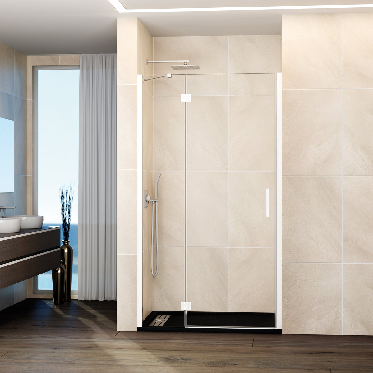 Mampara de ducha abatible Glass transparente 69-139 cm GME – Blanco – imagen 3