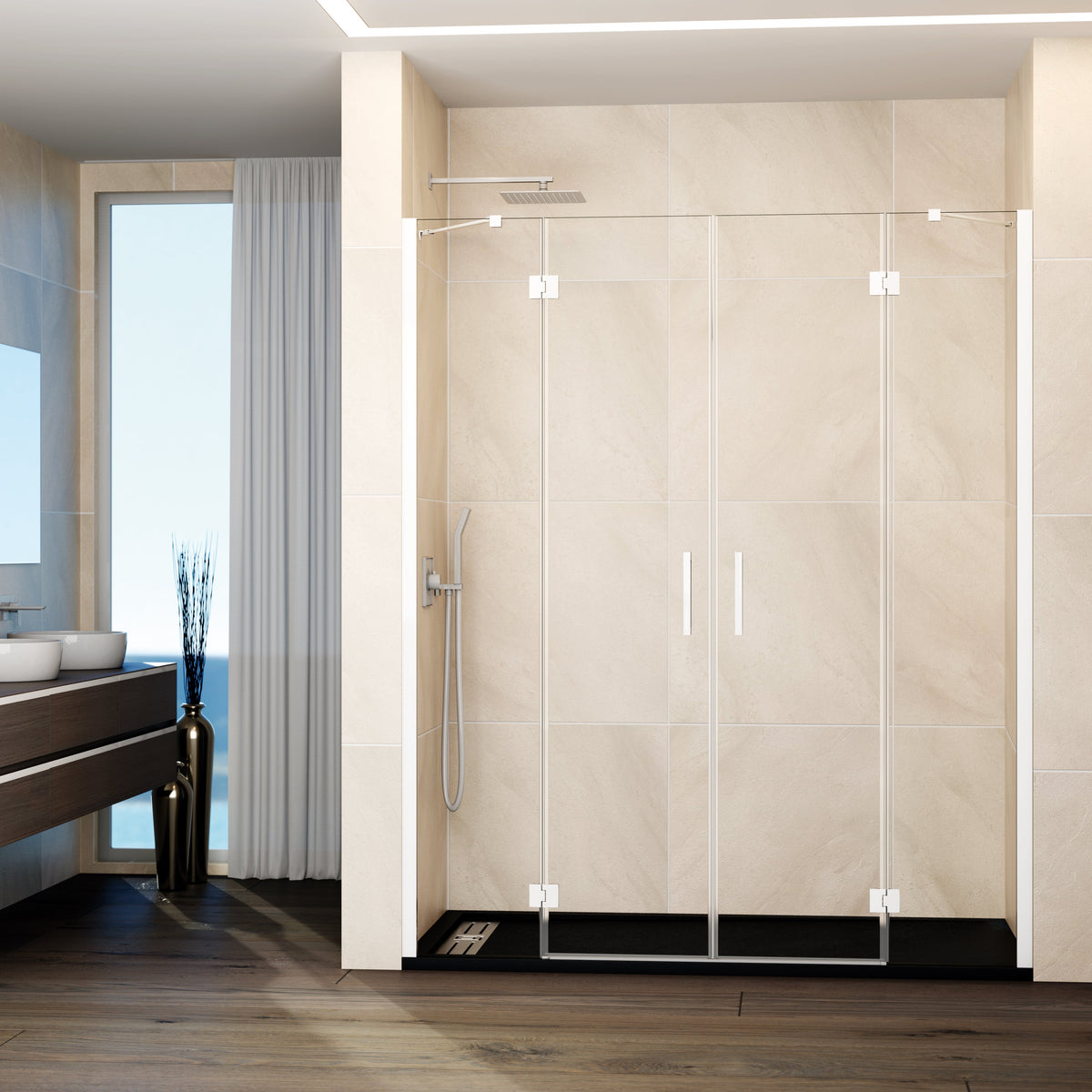 Mampara de ducha abatible Glass transparente 129-269 cm GME – Blanco – imagen 3