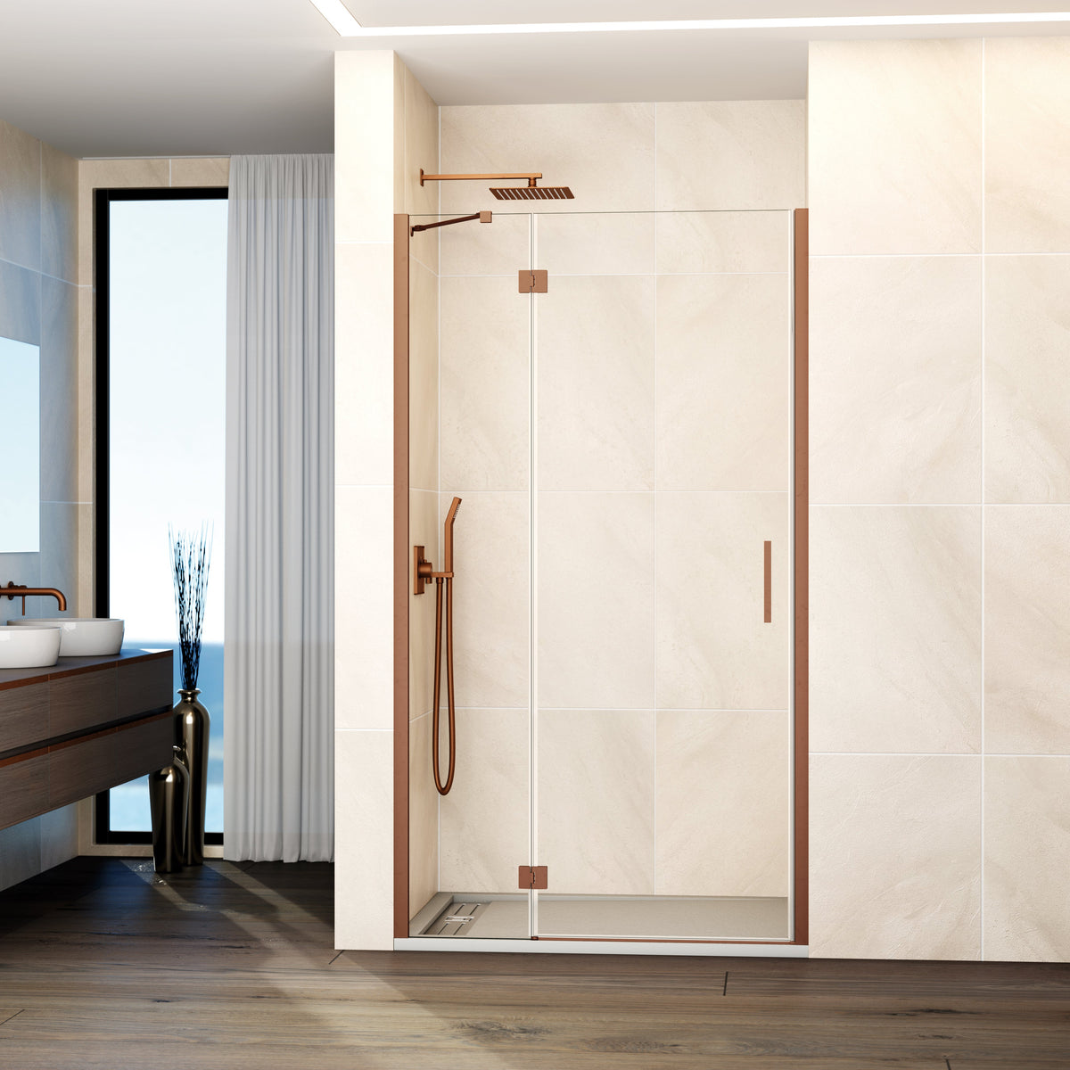 Mampara de ducha abatible Glass transparente 69-139 cm GME – Cobre – imagen 11