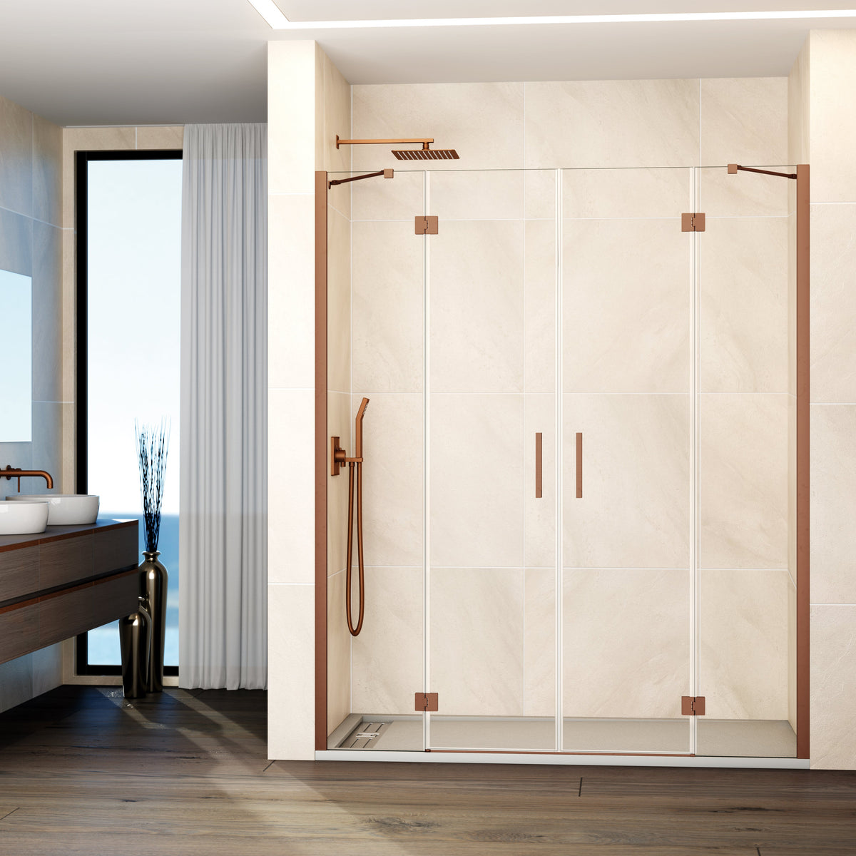 Mampara de ducha abatible Glass transparente 129-269 cm GME – Cobre – imagen 11