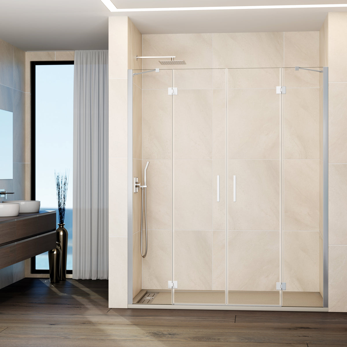 Mampara de ducha abatible Glass transparente 129-269 cm GME – Cromo