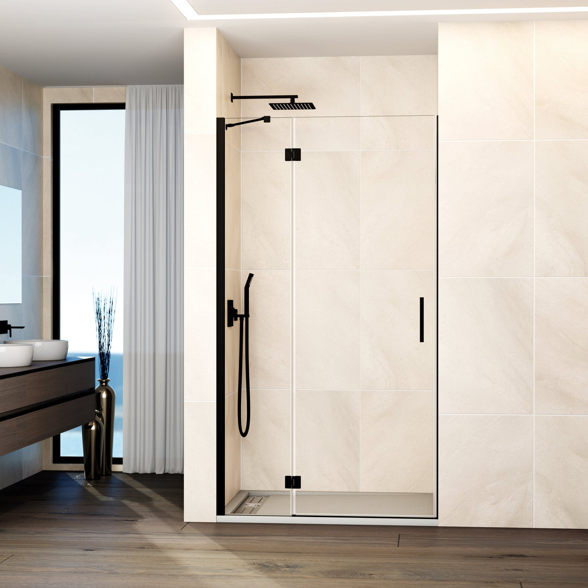 Mampara de ducha abatible Glass transparente 67-137 cm GME – Negro – imagen 5