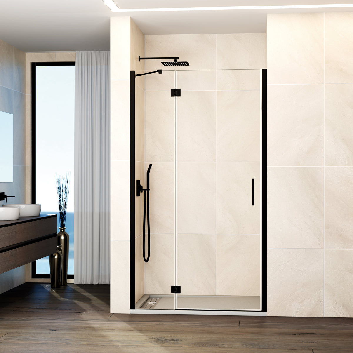 Mampara de ducha abatible Glass transparente 69-139 cm GME – Negro – imagen 5
