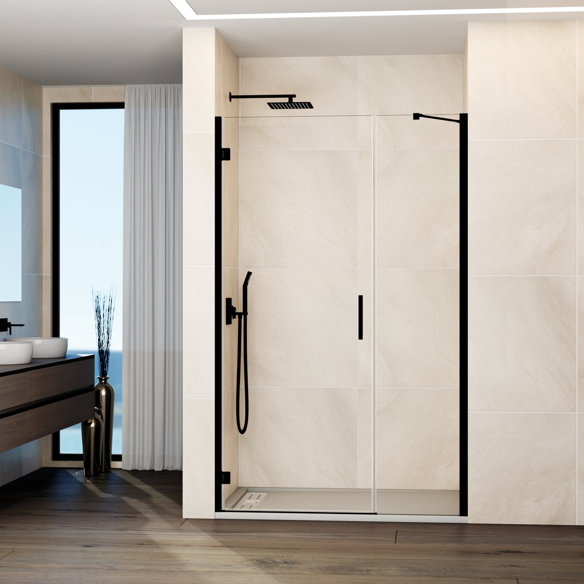 Mampara de ducha abatible Glass transparente 70-140 cm GME – Negro – imagen 4
