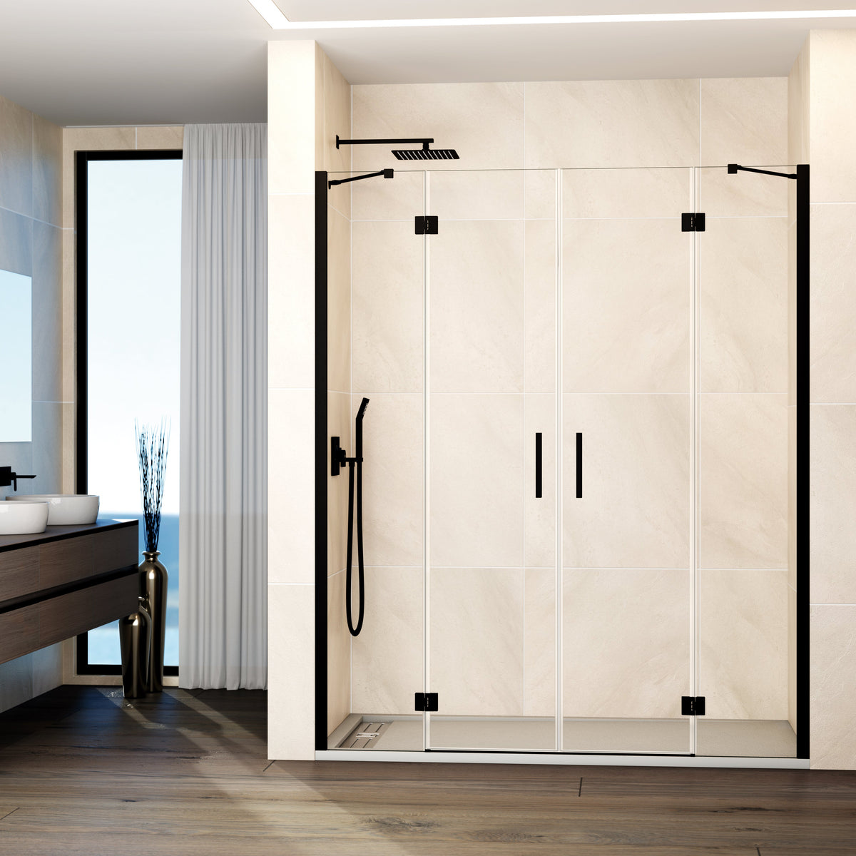 Mampara de ducha abatible Glass transparente 129-269 cm GME – Negro – imagen 5