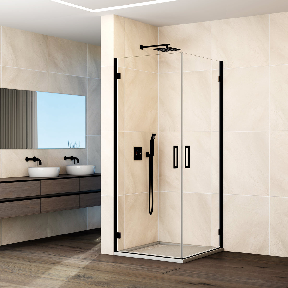 Mampara de ducha abatible Glass transparente 42-82 cm GME – Negro – imagen 5