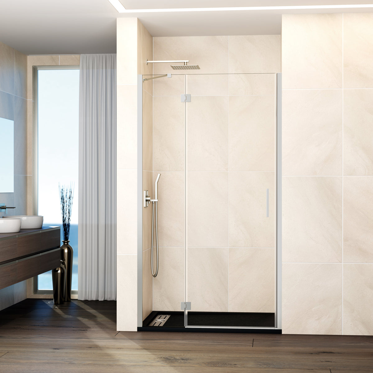 Mampara de ducha abatible Glass transparente 69-139 cm GME – Níquel – imagen 9