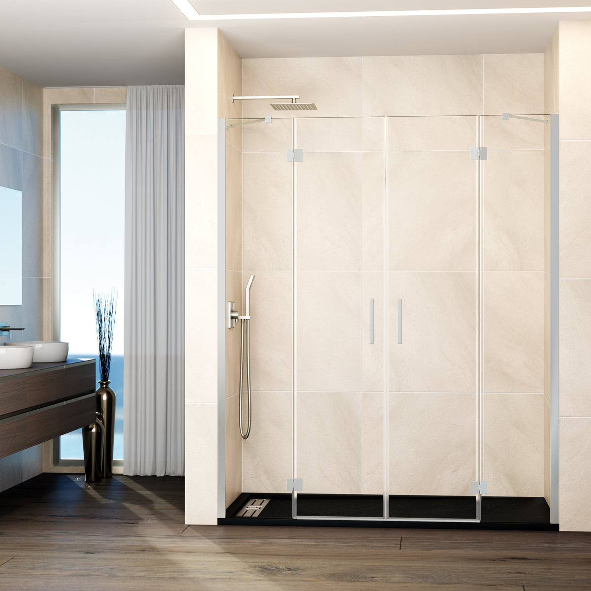 Mampara de ducha abatible Glass transparente 129-269 cm GME – Níquel – imagen 9